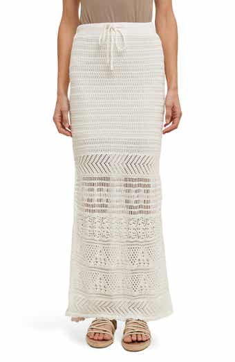 Open Stitch Drawstring Cotton Midi Skirt