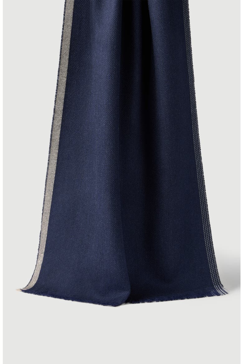 Wool and cashmere diagonal scarf with striped edge, Main, color, Blue