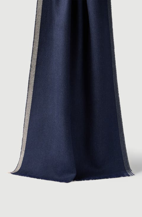 Wool and cashmere diagonal scarf with striped edge