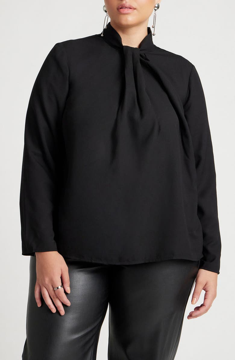ELOQUII Twist Front Mock Neck Crepe Top, Main, color,