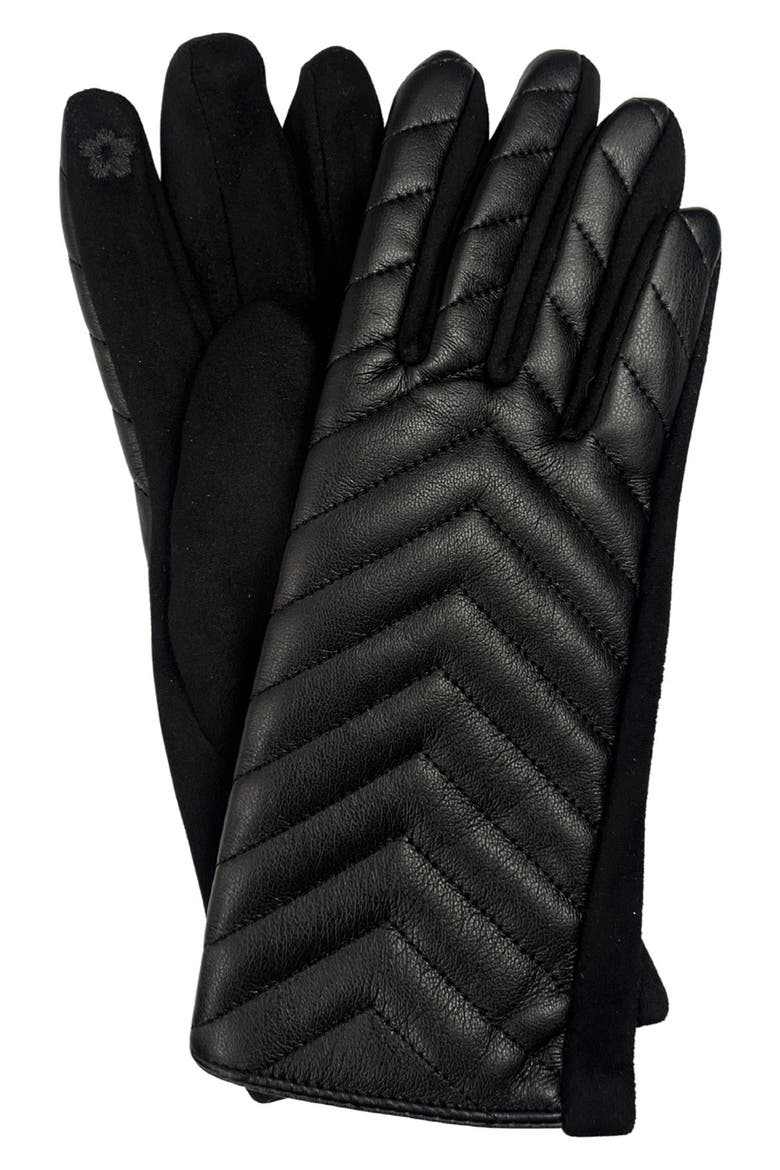 Quilted Faux Leather Gloves, Main, color, BLACK