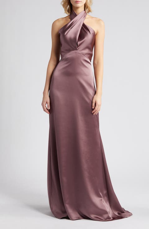 Halter Neck Satin Gown