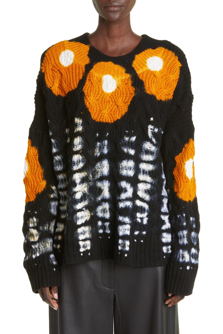 Lagune Cashmere Cable Knit Sweater, Main, color, BLACK/ MARMALADE SHIBORI