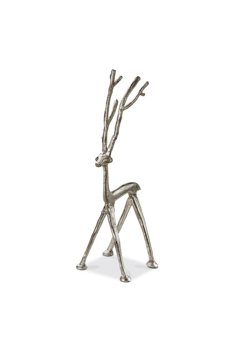 Large Cast Aluminum Reindeer Sculpture for Holiday Decor, Main, color, Silver