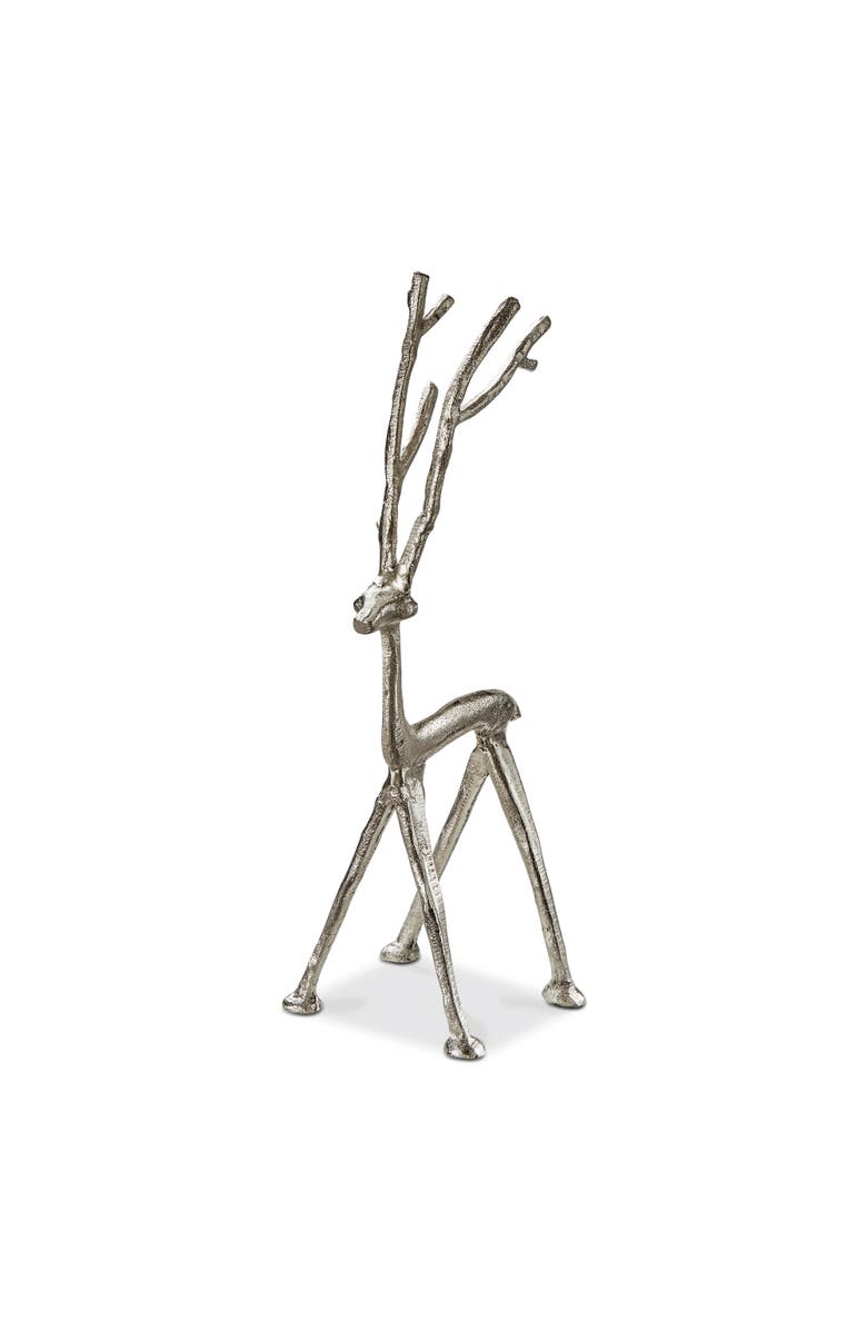 tag Large Cast Aluminum Reindeer Sculpture for Holiday Decor, Main, color, Metallic Silver