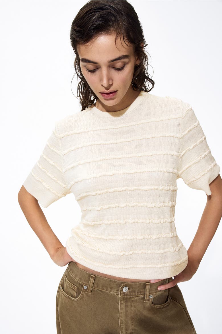 Ruffle-trimmed Knit Top, Alternate, color, Cream