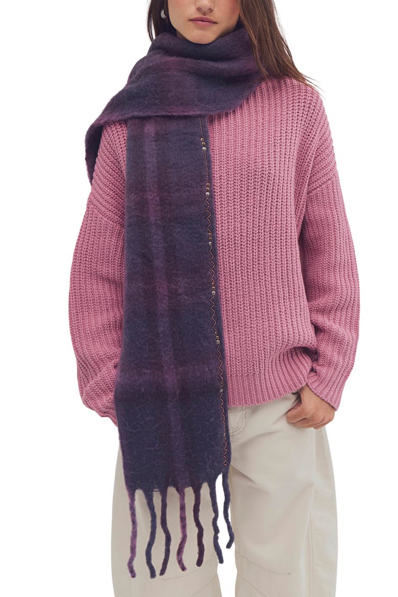 Highland Plaid Skinny Scarf, Main, color, BERRY COMBO