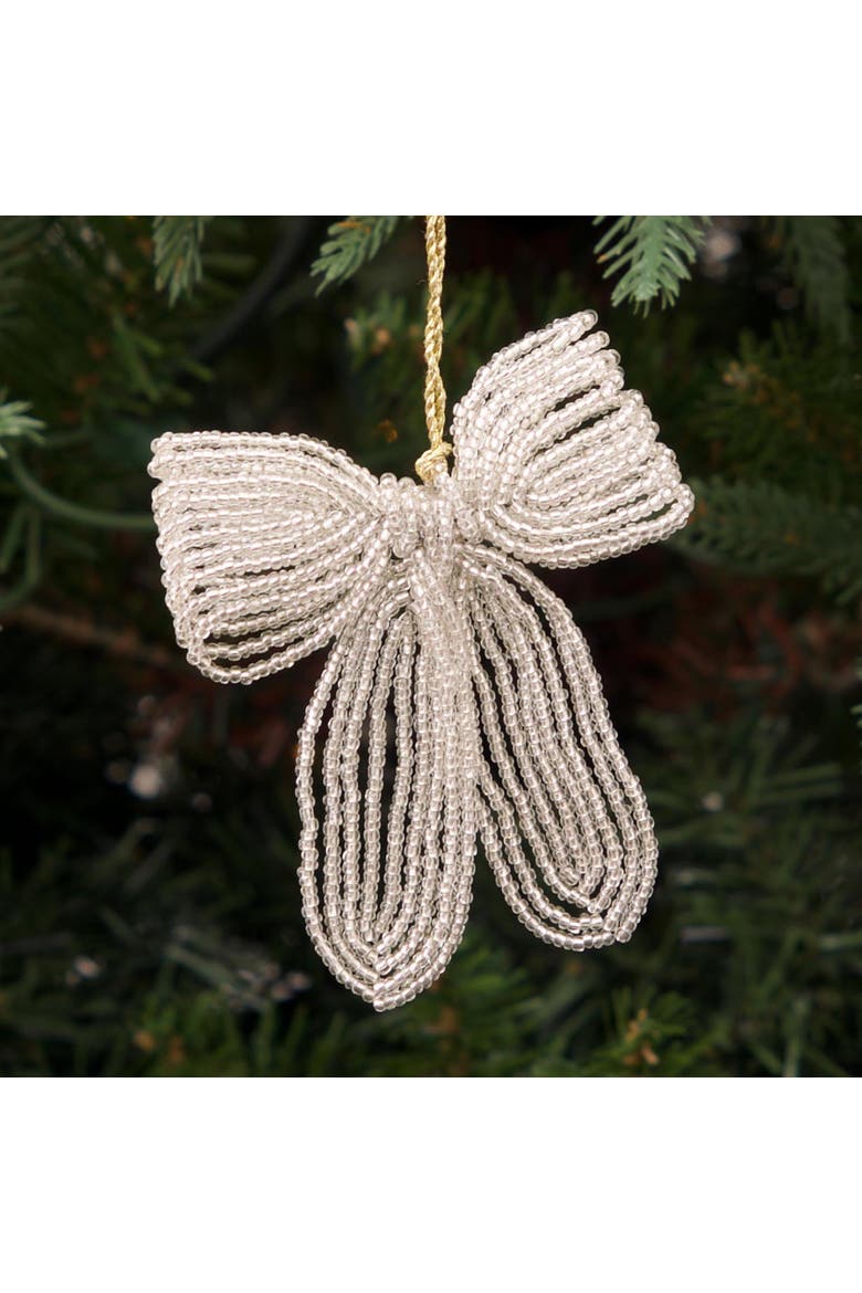 Ribbon Beaded Silver Christmas Tree Ornament, Alternate, color, White