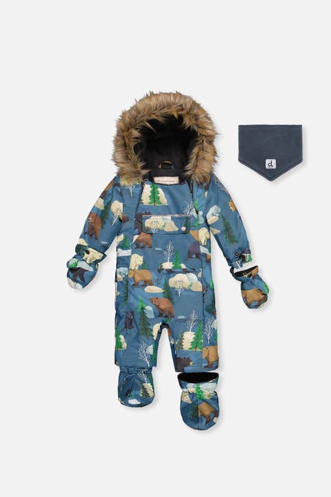 Play Bear Faux Fur Hood Car Seat One Piece Snowsuit