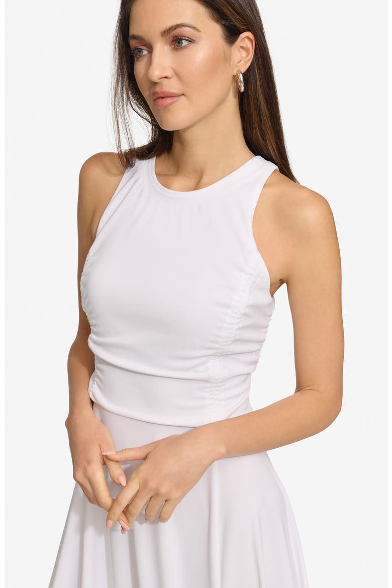 Ruched Mesh Trim Sleeveless Maxi Dress, Alternate, color, WHITE