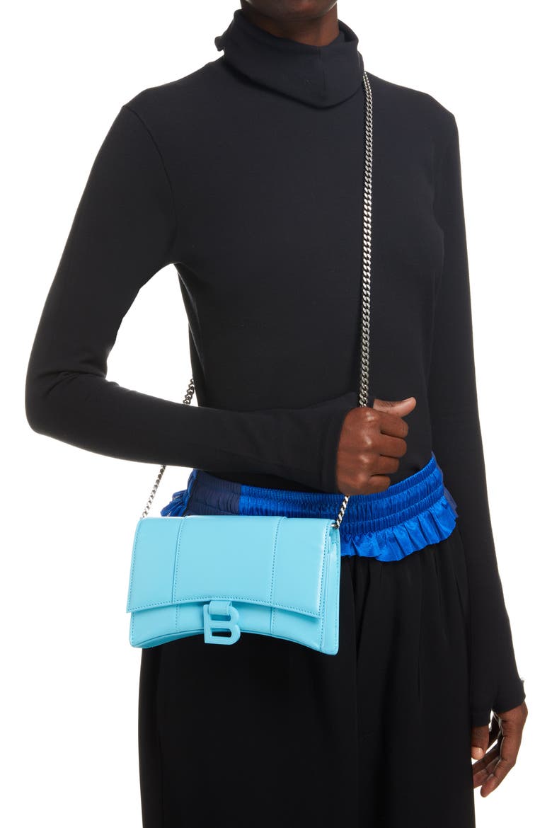 Hourglass Leather Wallet on a Chain, Alternate, color, AZUR