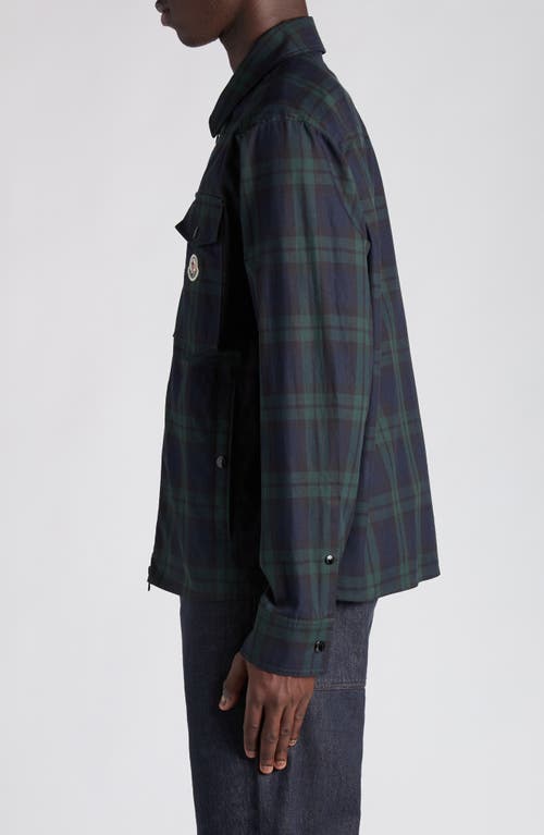 Moncler Camicia Plaid Cotton Zip Shirt Jacket In Blue