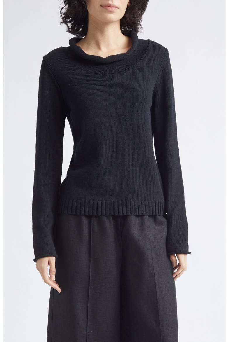 Teo Cowl Neck Cotton Sweater, Main, color, BLACK