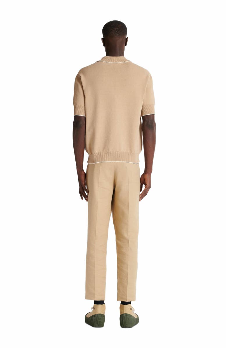 Balmain Écusson Embroidered Knit Polo Shirt, Alternate, color, Beige