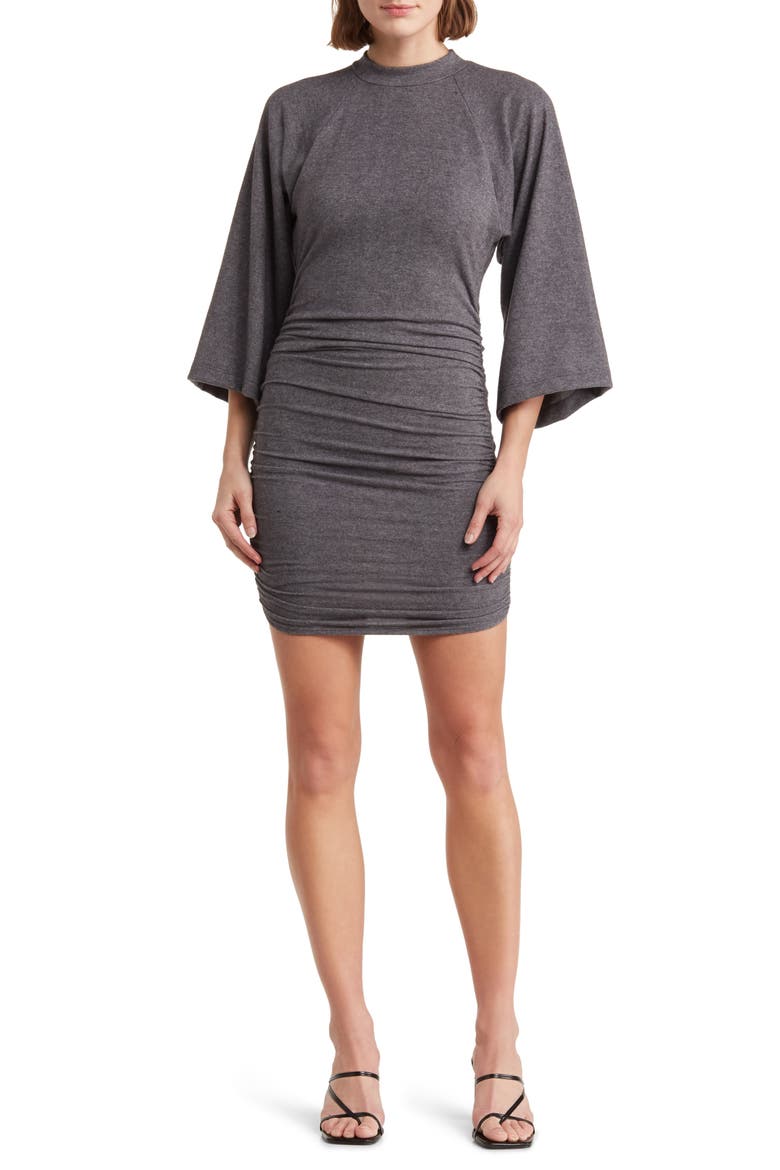 Mock Neck Ruched Body-Con Minidress, Main, color, CHARCOAL