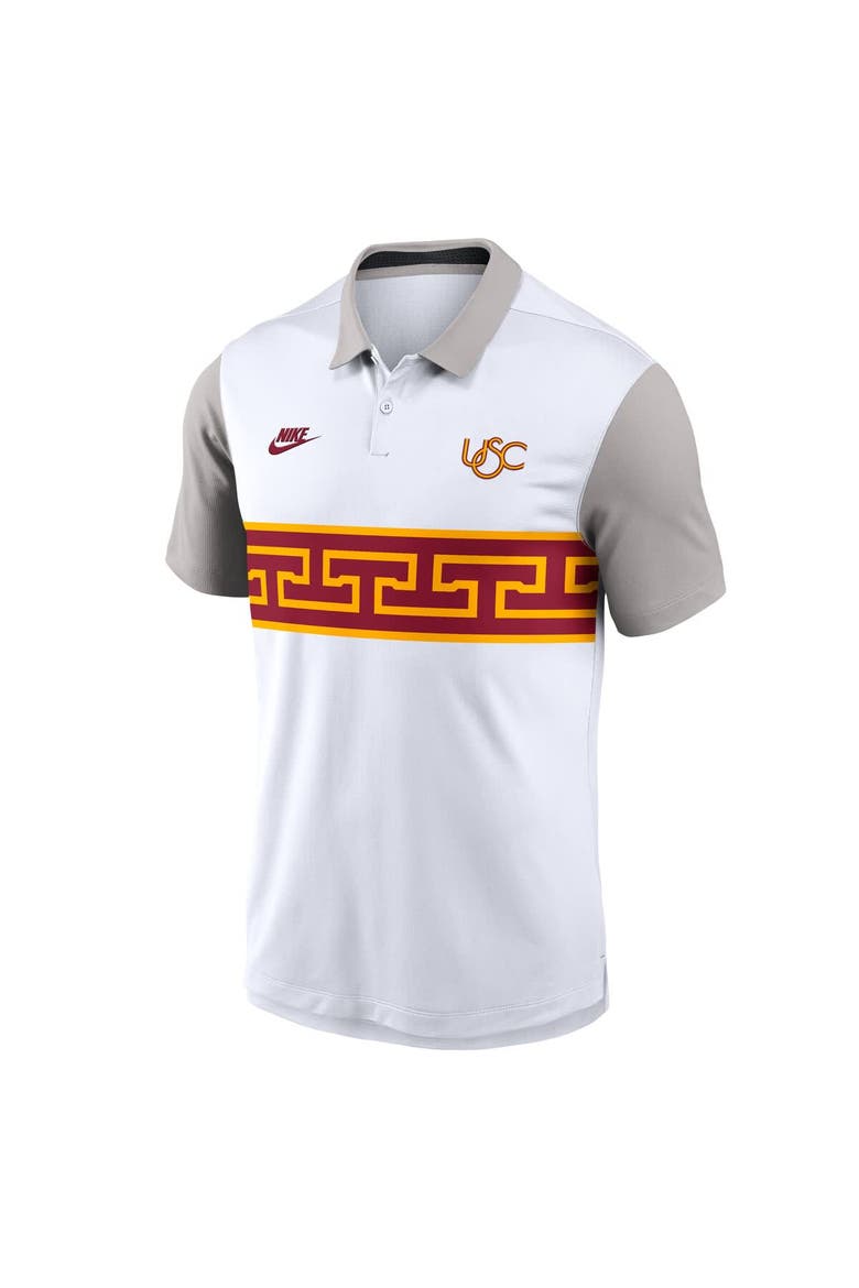 Men's Nike White/Gray USC Trojans Athletic Prep Legacy Logo Vapor Performance Polo, Alternate, color, White