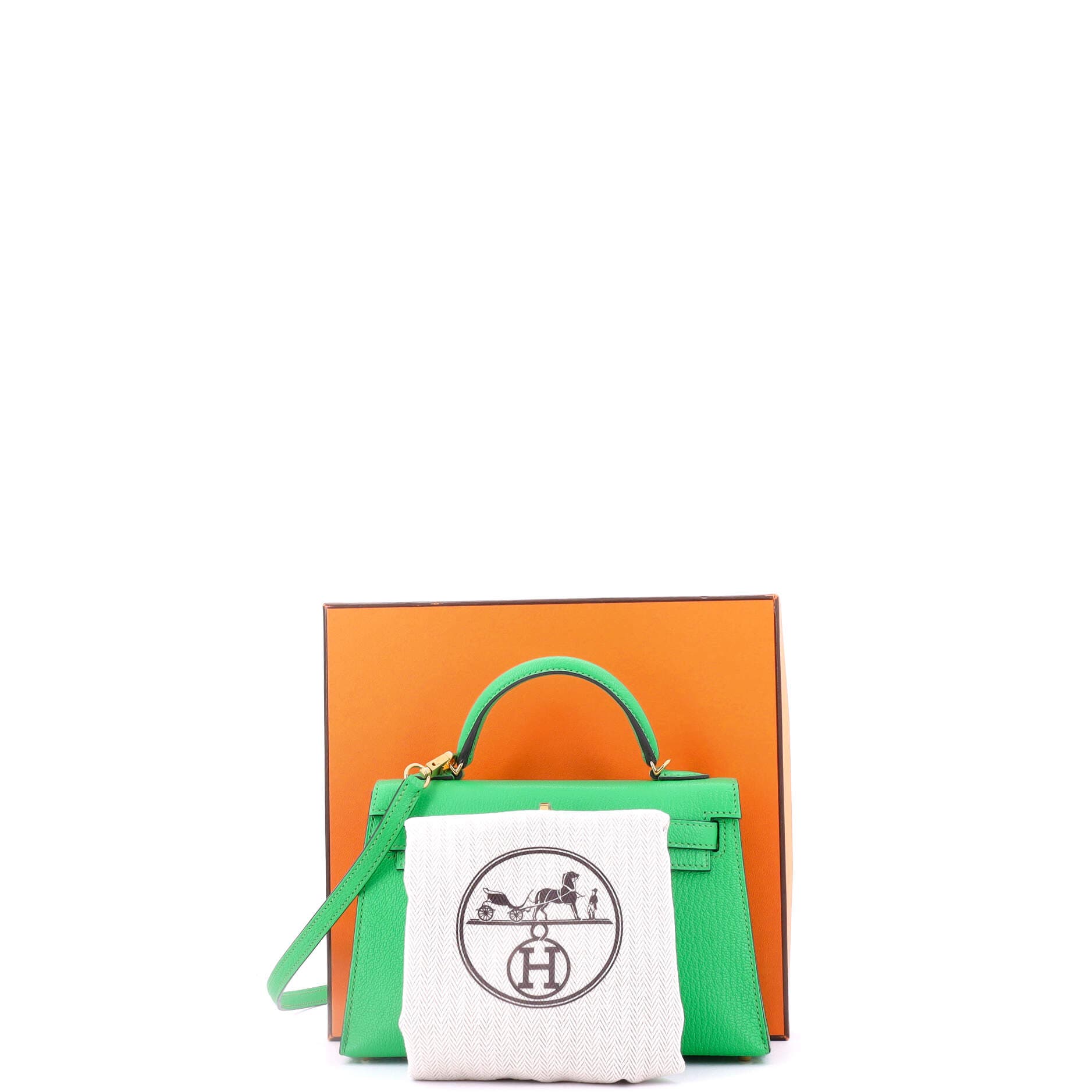 Pre-Owned Hermes Kelly Mini II Bag Green Chevre Mysore with Gold Hardware 20, Alternate, color, 