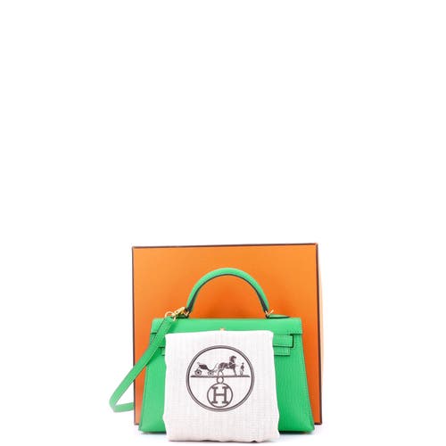 Pre-owned Hermes  Hermes Kelly Mini Ii Bag Green Chevre Mysore With Gold Hardware 20 In Green
