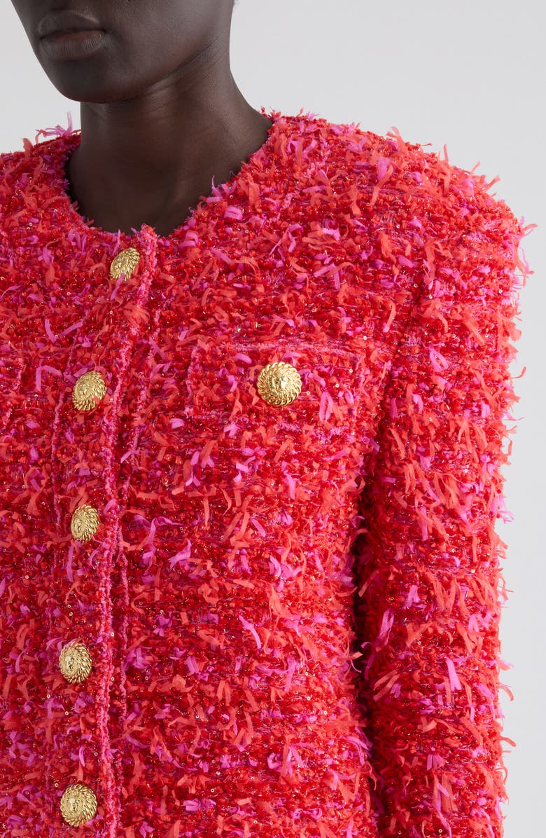 Balmain Crop Sequin Tweed Jacket, Alternate, color, 
