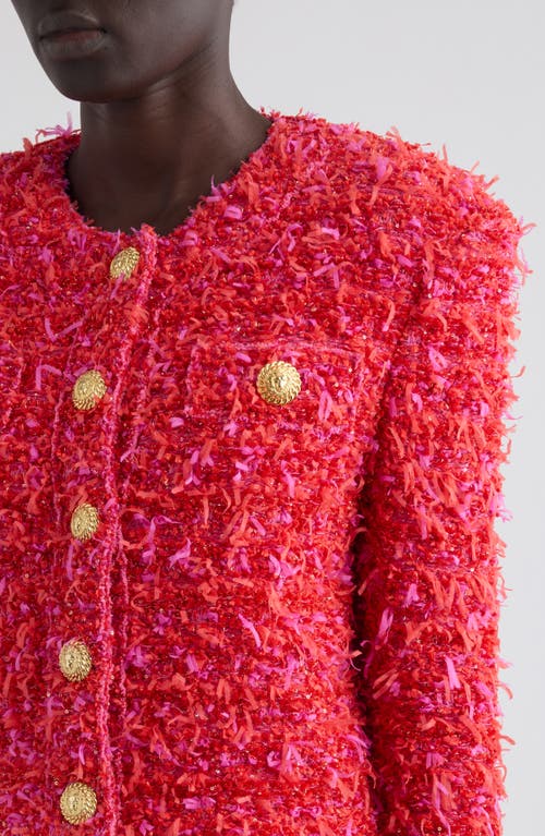 Balmain Crop Sequin Tweed Jacket In Mcw Red/pink
