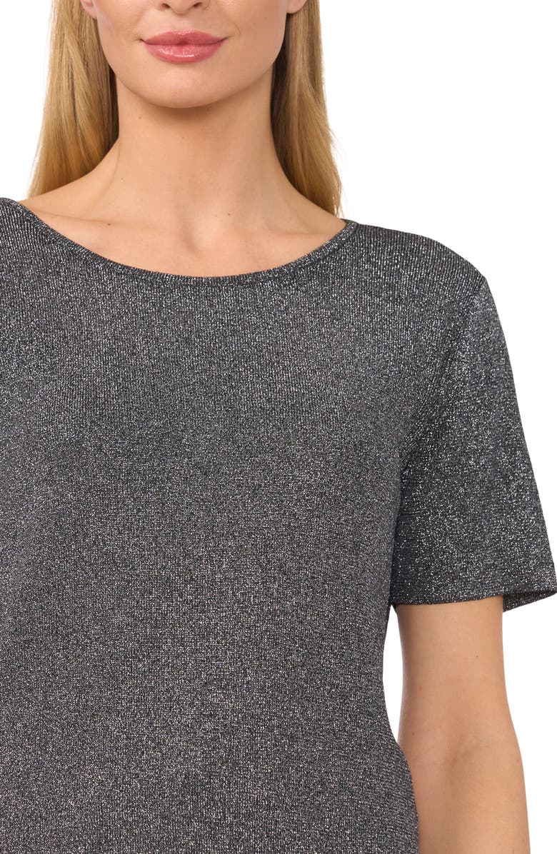 CeCe Metallic Sparkle Short Sleeve Sweater, Alternate, color, Midnight Black