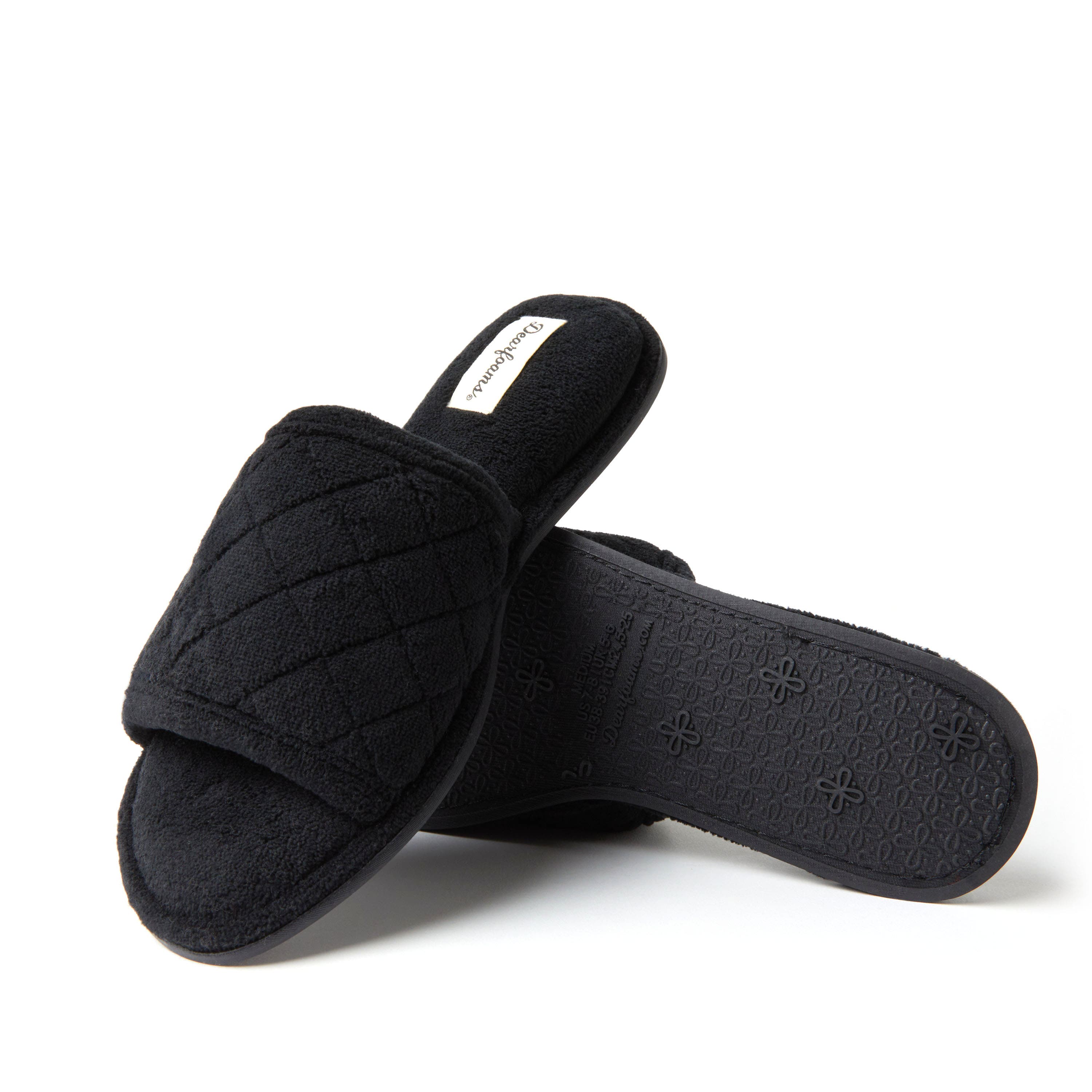 DEARFOAMS Beatrice Quilted Microfiber Terry Shower Slide Slipper, Alternate, color, Black