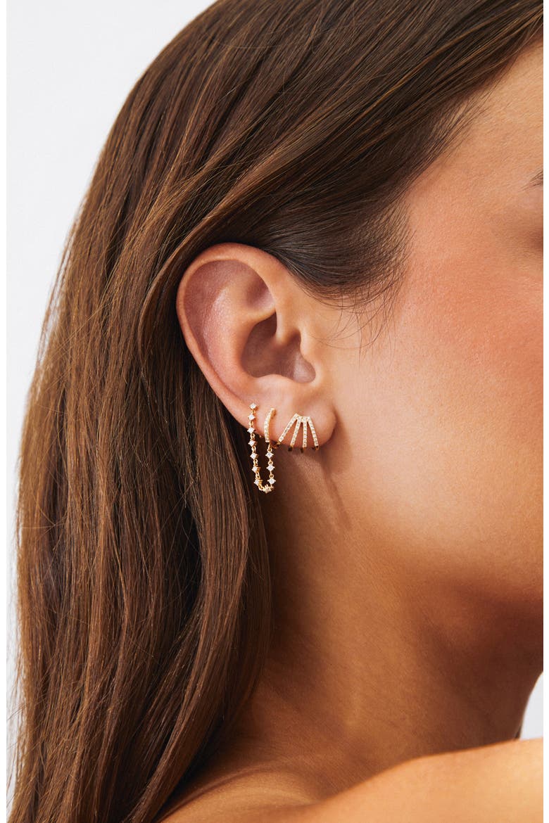 Mini Diamond Chain & Huggie Earring, Alternate, color, 14K YELLOW GOLD