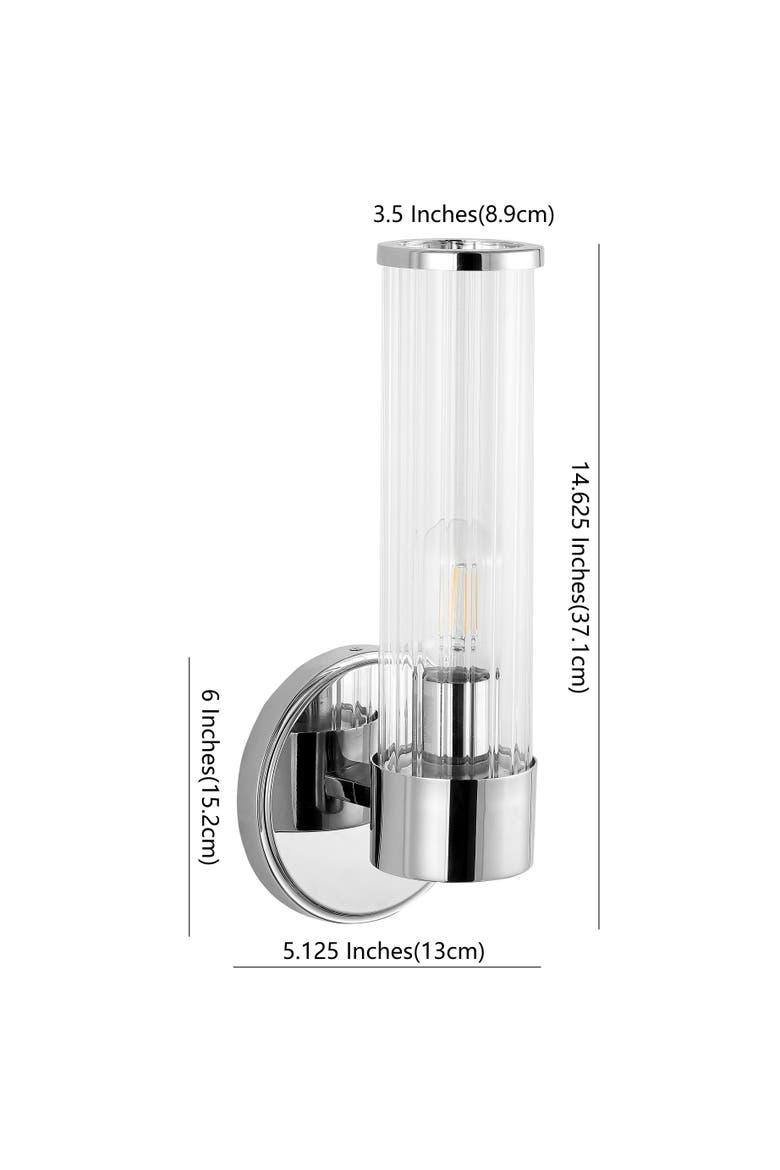 Cecil 1-Light Tall Cylinder Iron/Striped Glass Modern Mid-Century LED Vanity, Alternate, color, Chrome with clear shade
