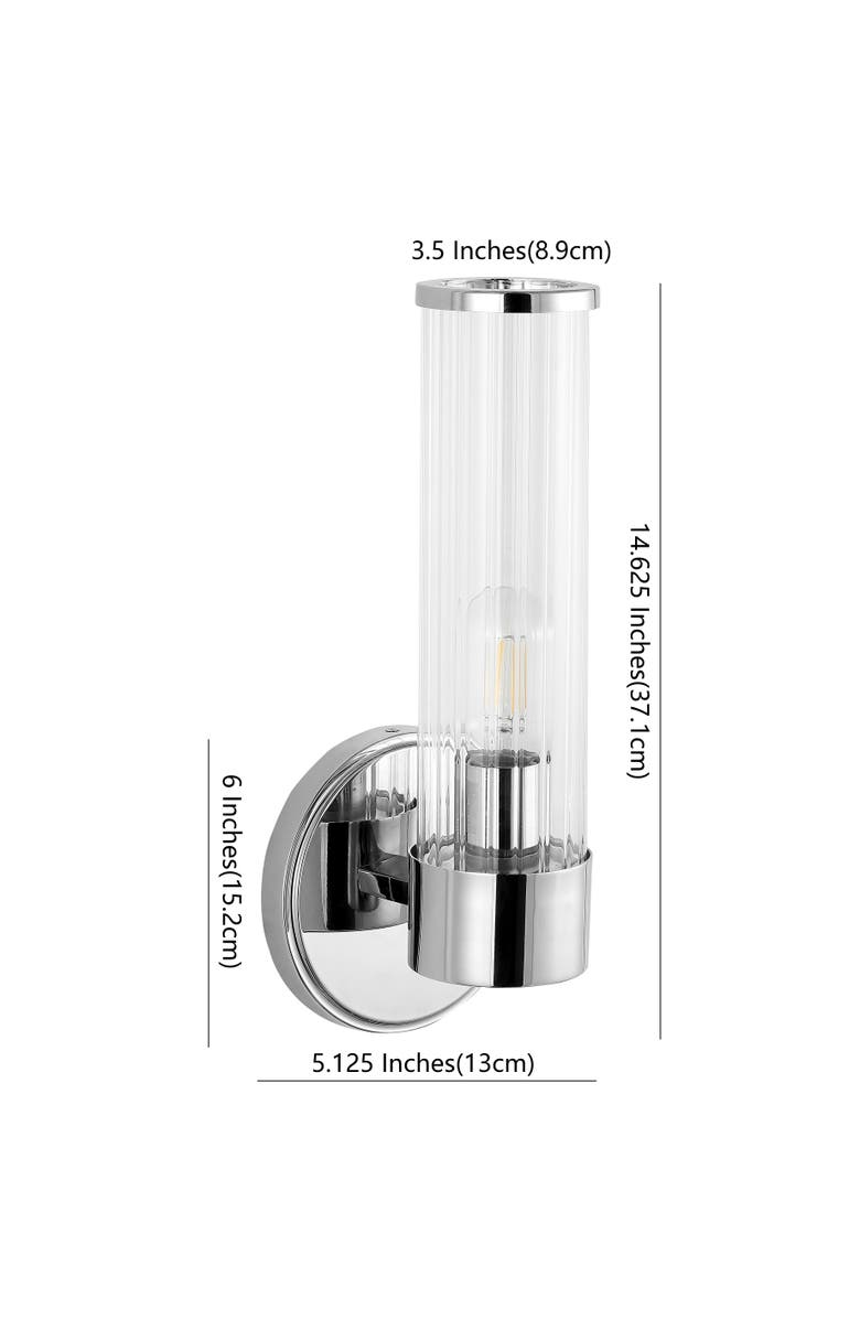 JONATHAN Y Cecil 1-Light Tall Cylinder Iron/Striped Glass Modern Mid-Century LED Vanity, Alternate, color, Chrome With Clear Shade