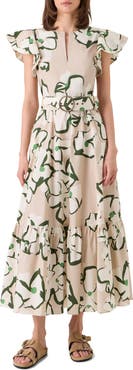 Akris punto Papercut Floral Print Belted Cotton Dress