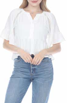 RAIN AND ROSE Eyelet Peplum Top