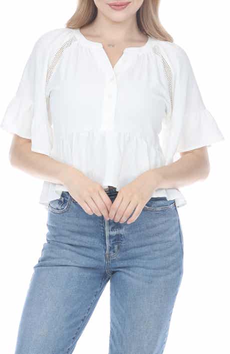 RAIN AND ROSE Eyelet Peplum Top