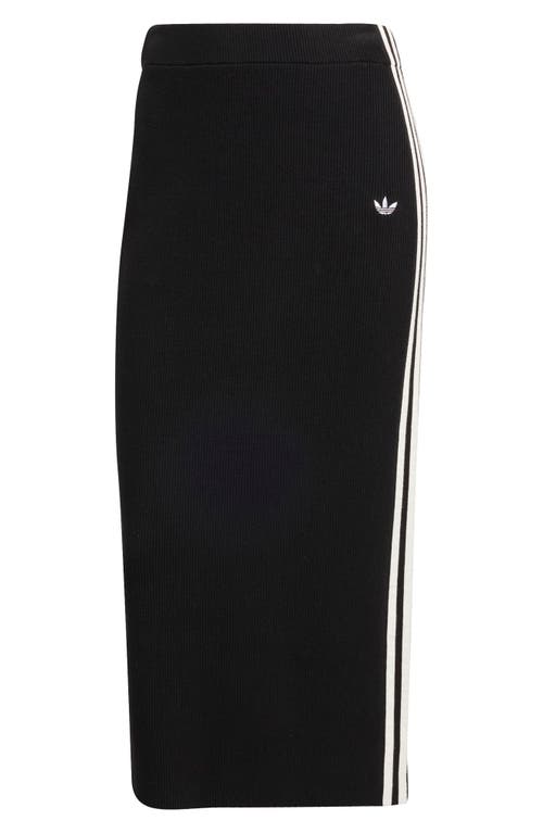 Adidas Originals Ribbed Striped Midi Straight Skirt In Black