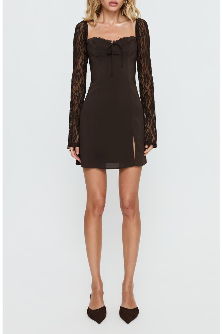 Ashwood Lace Sleeve Minidress, Main, color, BROWN