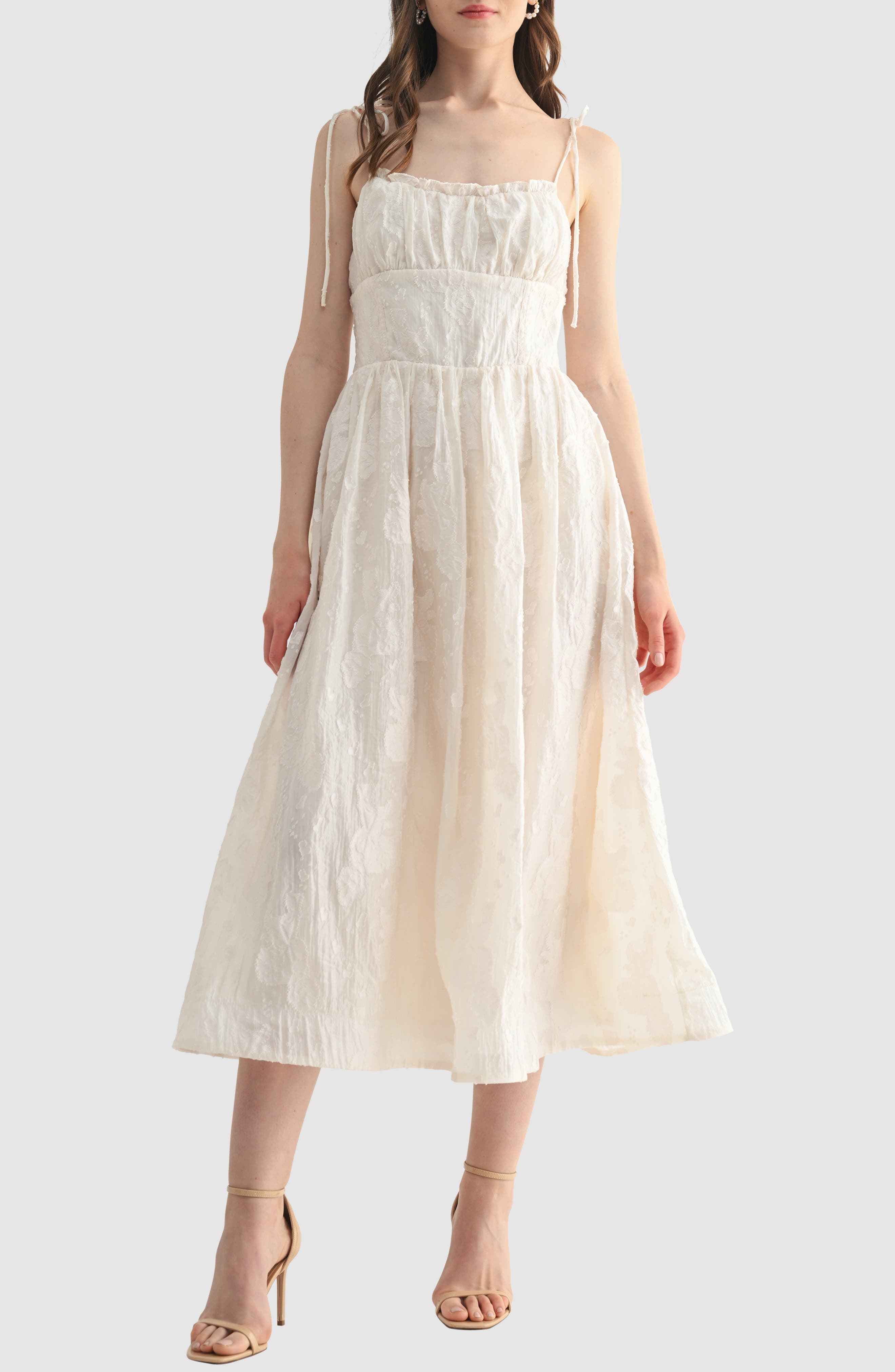 Lush Floral Textured Midi Dress