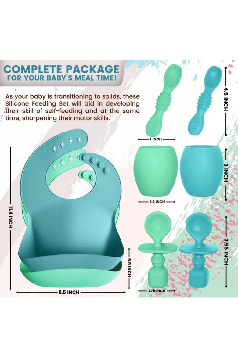 Baby Silicone Feeding Set 8-Piece, Alternate, color, Blue & Green
