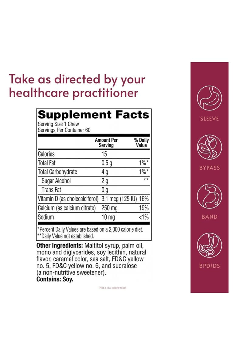 Calcium Citrate Chewy Bites 250 mg with Vitamin D3 Chewable Supplement 60 Count, Alternate, color, None