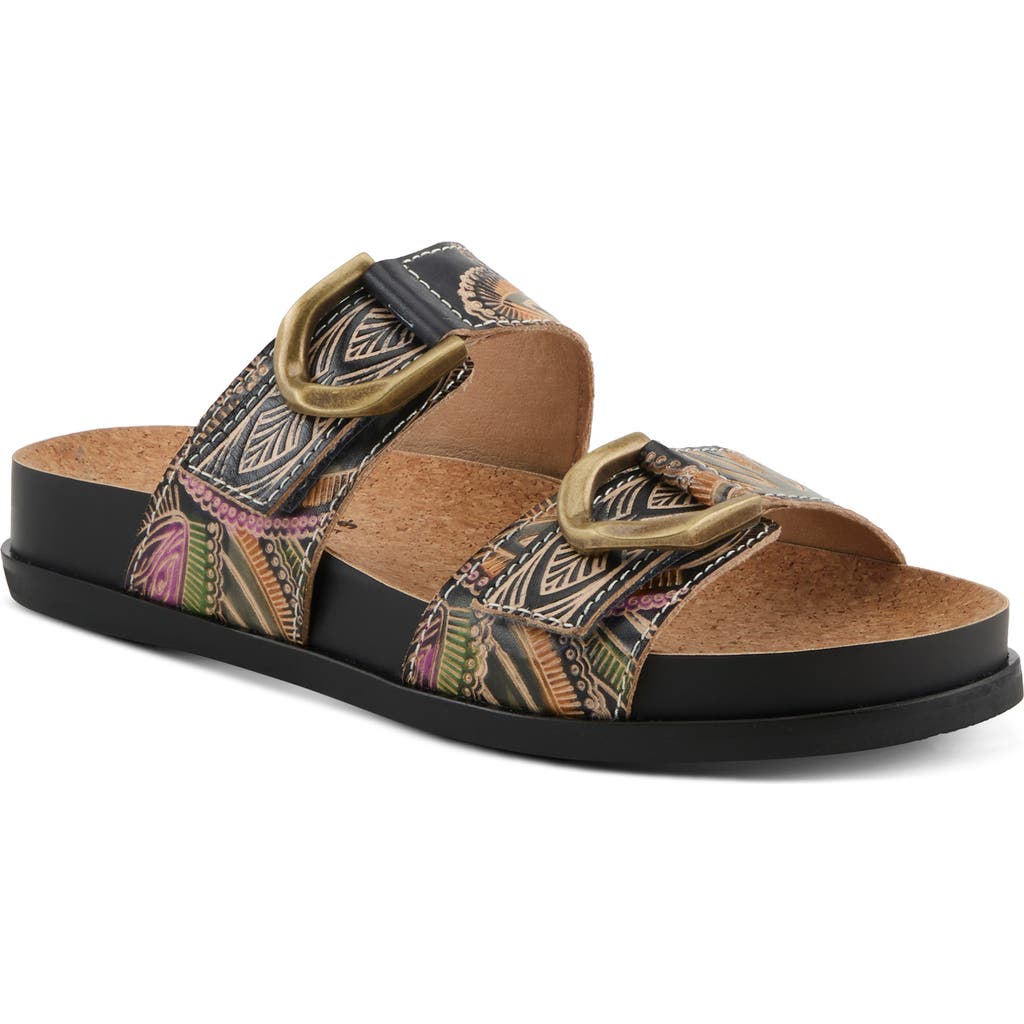 L'artiste By Spring Step Glaze Platform Slide Sandal In Black Multi