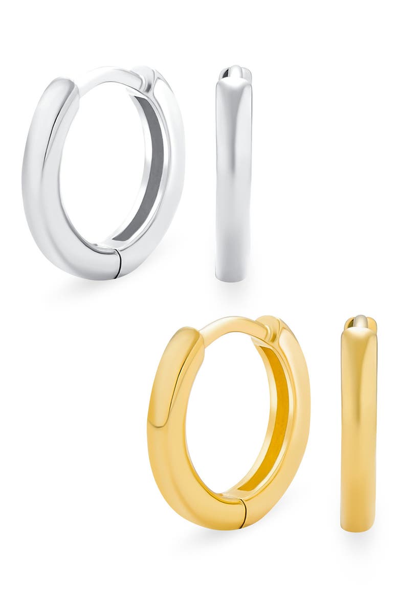 Set of 2 Sterling Silver Huggie Hoop Earrings, Main, color, MULTICOLOR