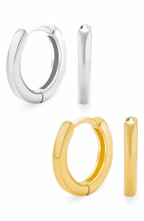 Set of 2 Sterling Silver Huggie Hoop Earrings