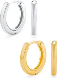 BLING JEWELRY Set of 2 Sterling Silver Huggie Hoop Earrings