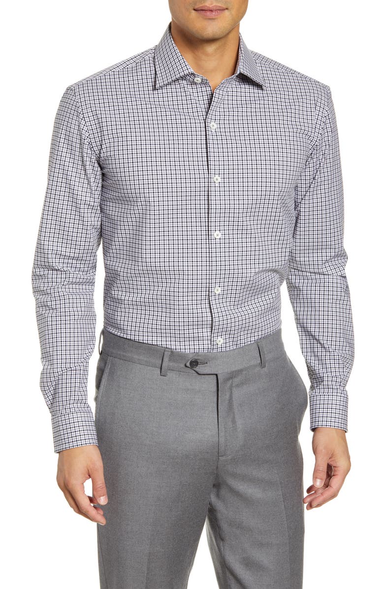 Bugatchi Trim Fit Stretch Check Dress Shirt, Main, color, 