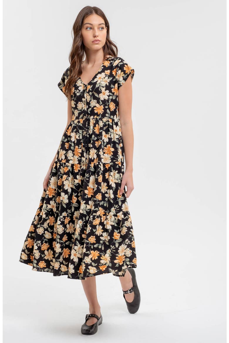 Floral Button-Up Midi Dress, Alternate, color, BLACK MULTI