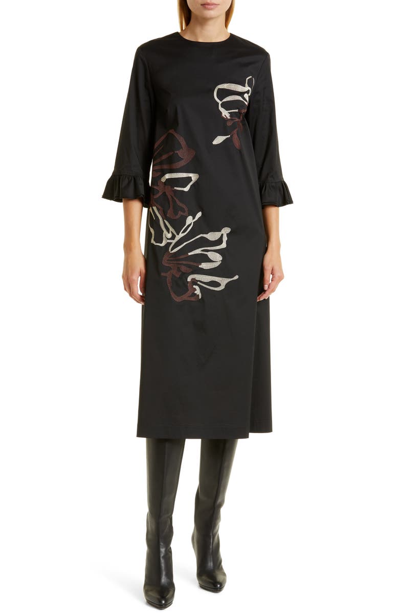 Misook Floral Embroidered Midi Dress, Main, color, 