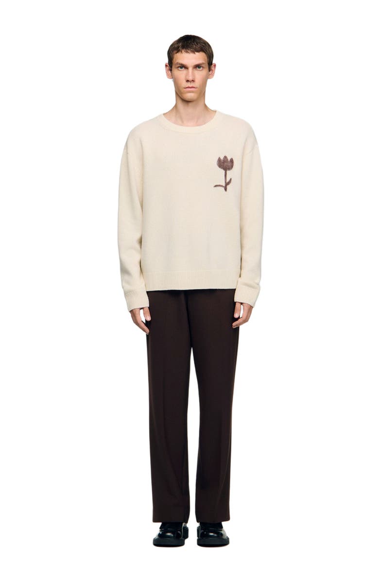 SANDRO Wool sweater with flower detail, Alternate, color, Butter Cream