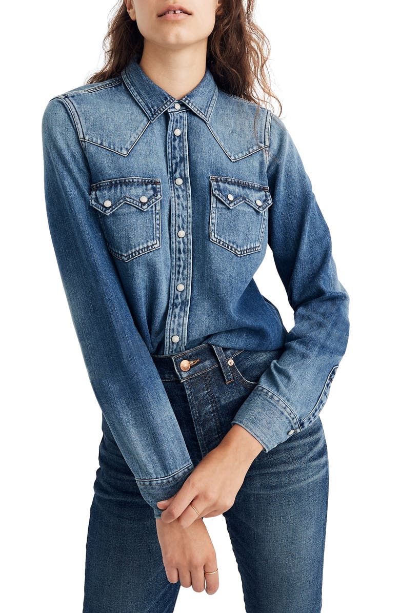 Madewell Basie Wash Denim Western Shirt, Main, color,