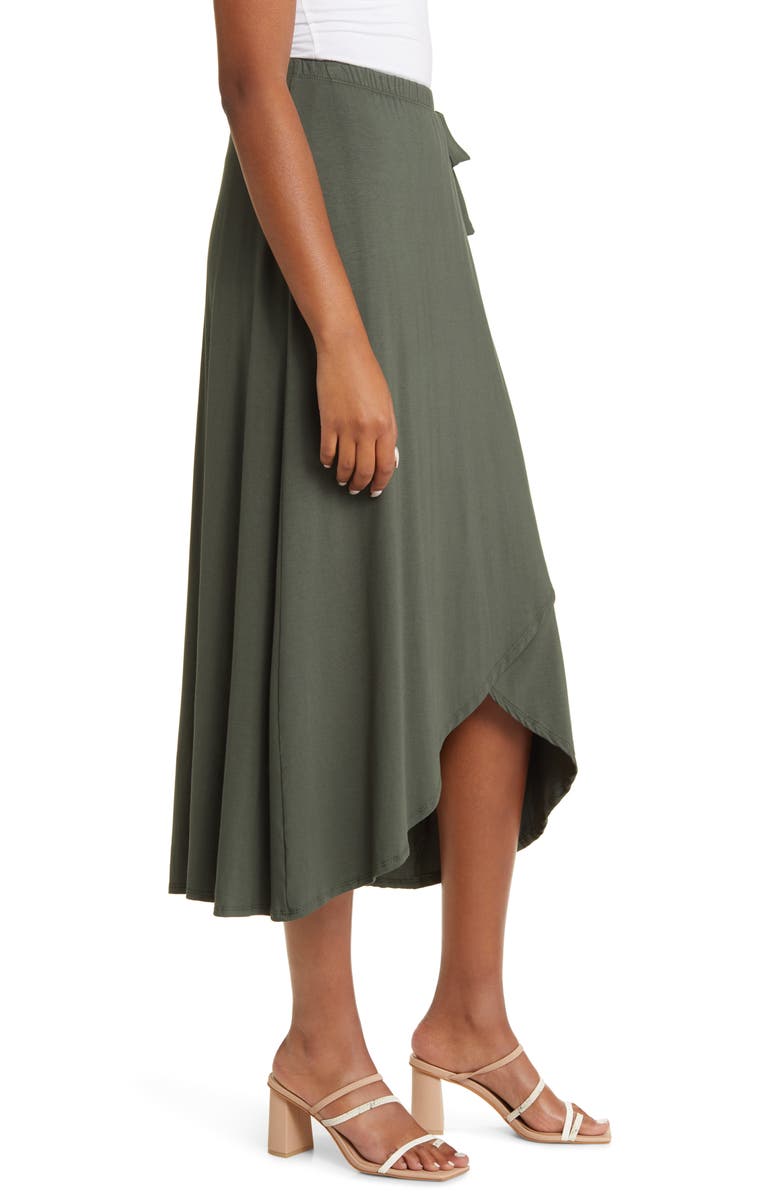 Loveappella Faux Wrap Skirt, Alternate, color, Olive
