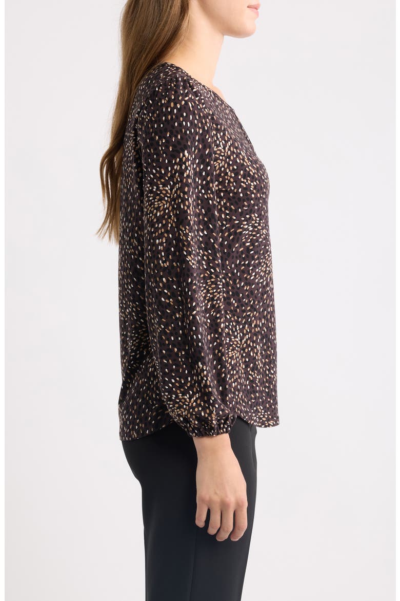 Dot Print Keyhole Long Sleeve Top, Alternate, color, CHOCOLATE BLACK MULTI