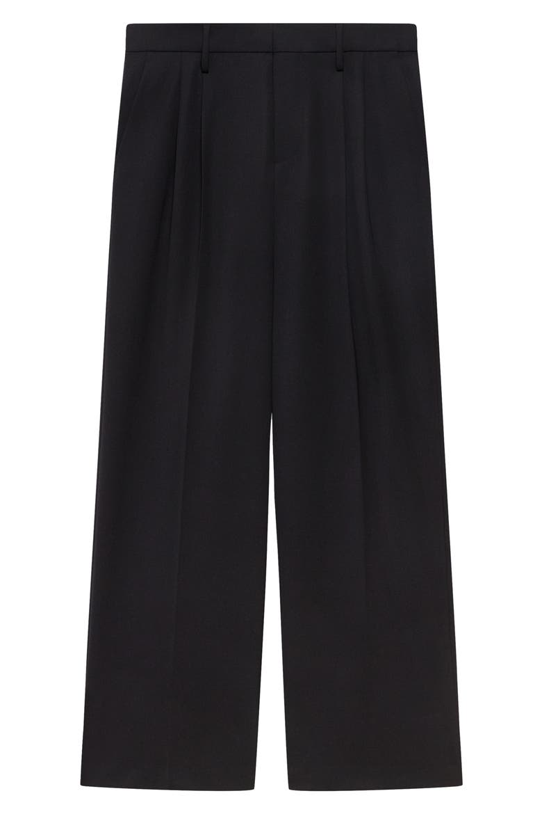Double Pleated Wide Leg Wool Trousers, Alternate, color, BLACK