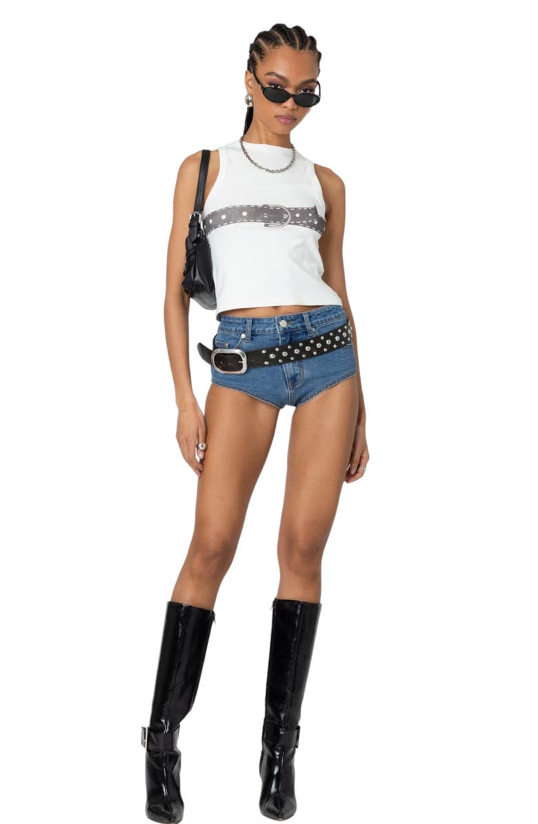 EDIKTED Micro Denim Shorts, Alternate, color, 